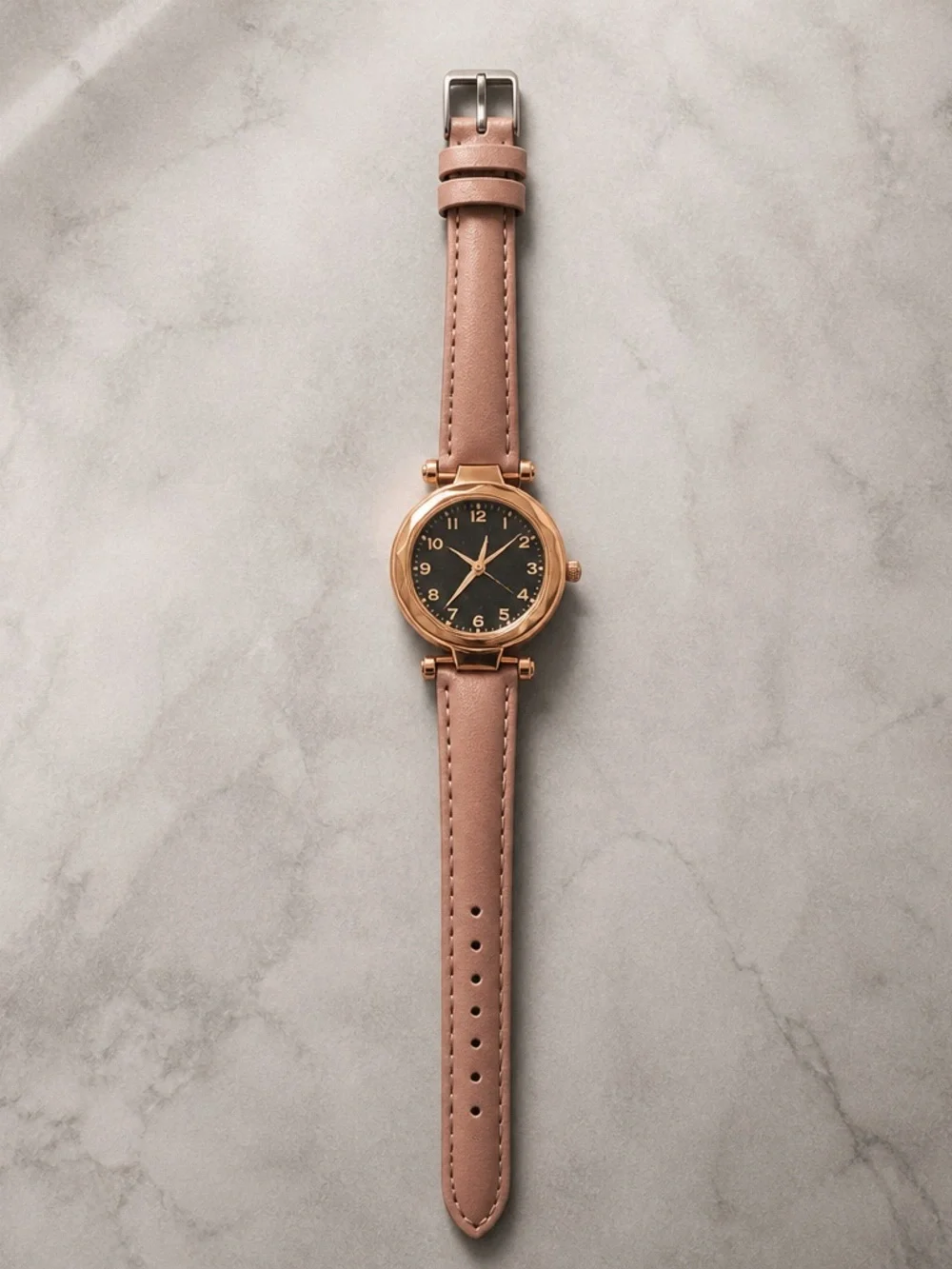 Women's Rose Gold Case Pink Leather Strap Watch Adjustable Band
